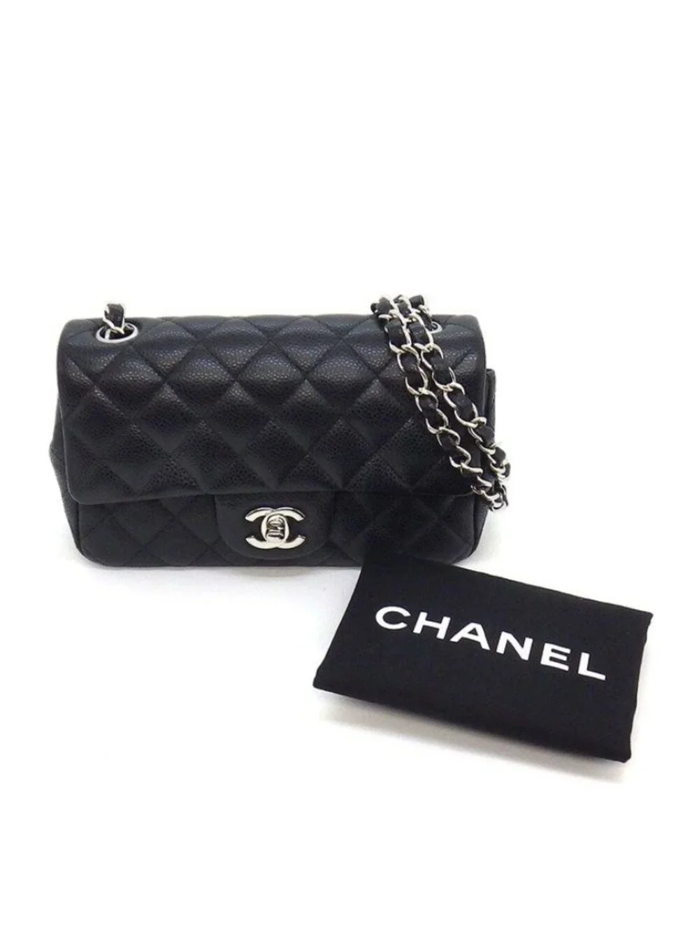 Chanel Shoulder Bag Quilted 20 Mini Classic Black Caviar Leather